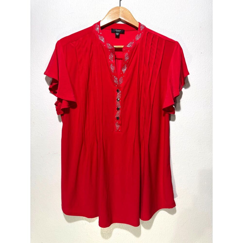 Cocomo popover shirt romantic saint valentine festive red plead casual women 1X